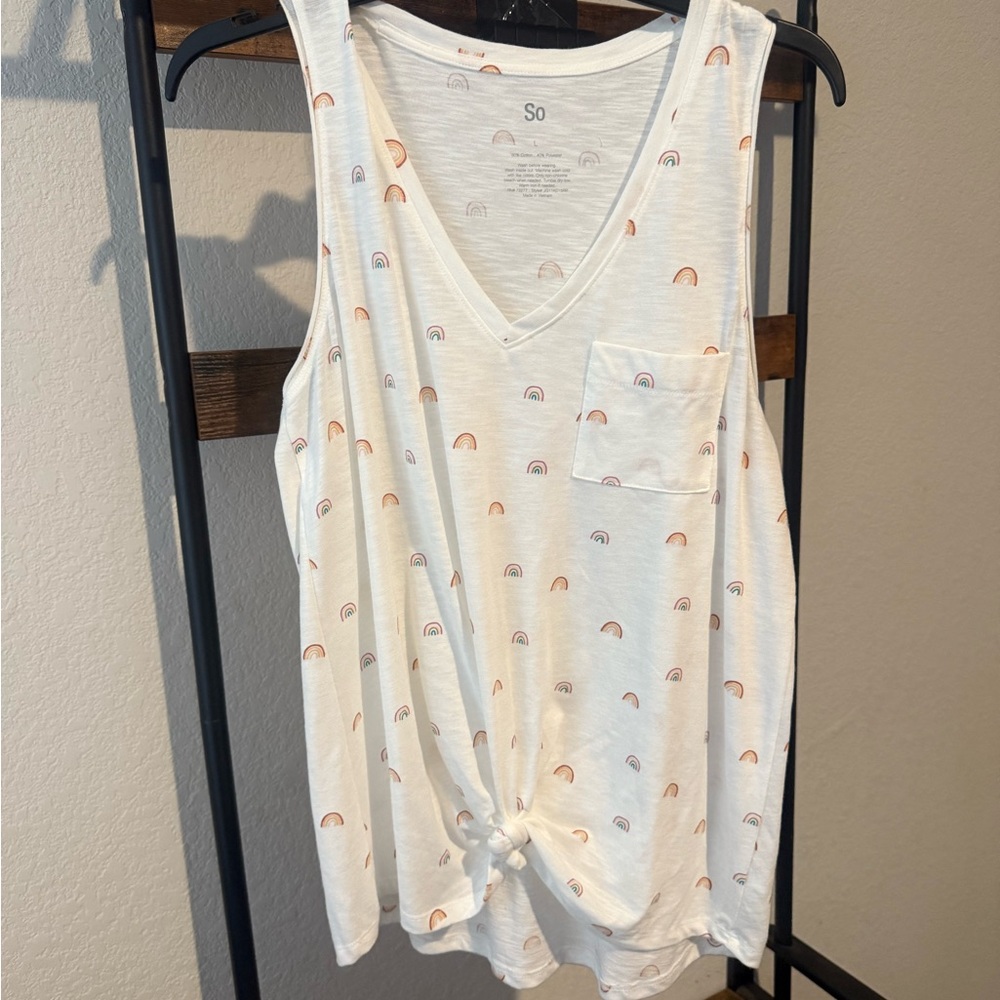 So Women's White Tank Top with Rainbow Print